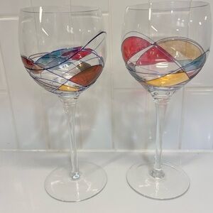 Partylite Mosaic Calypso Stem Wine Glass Set of 2 Red/White